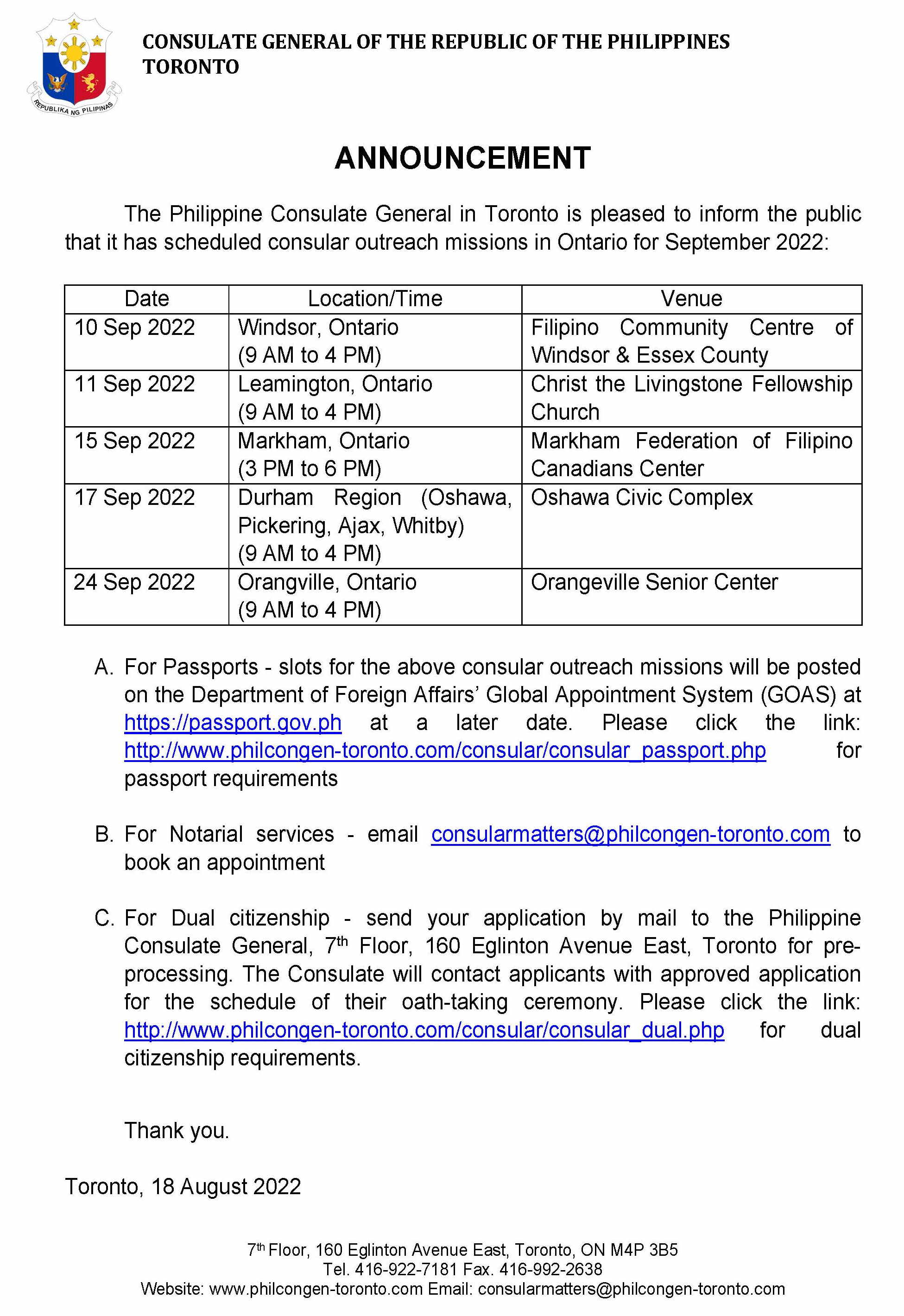 SEPT CONSULAR OUTREACH