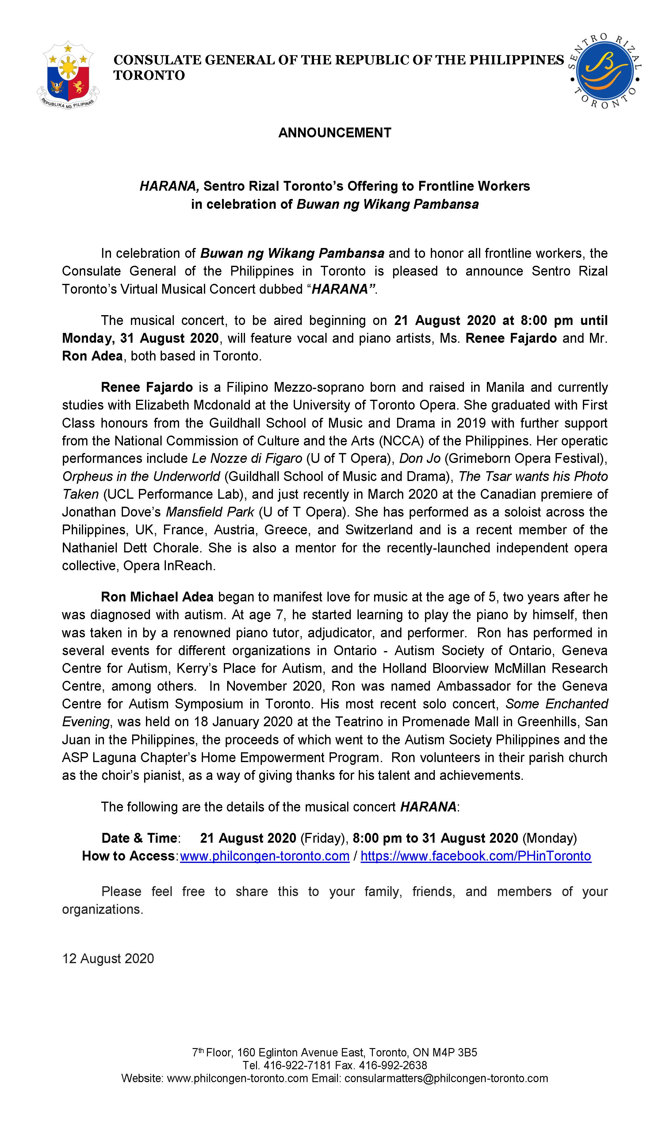 Announcements The Philippine Consulate General Toronto Canada